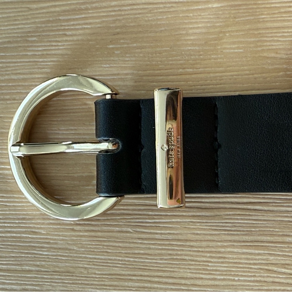 Kate Spade Black Leather Belt with Gold Circle Buckle